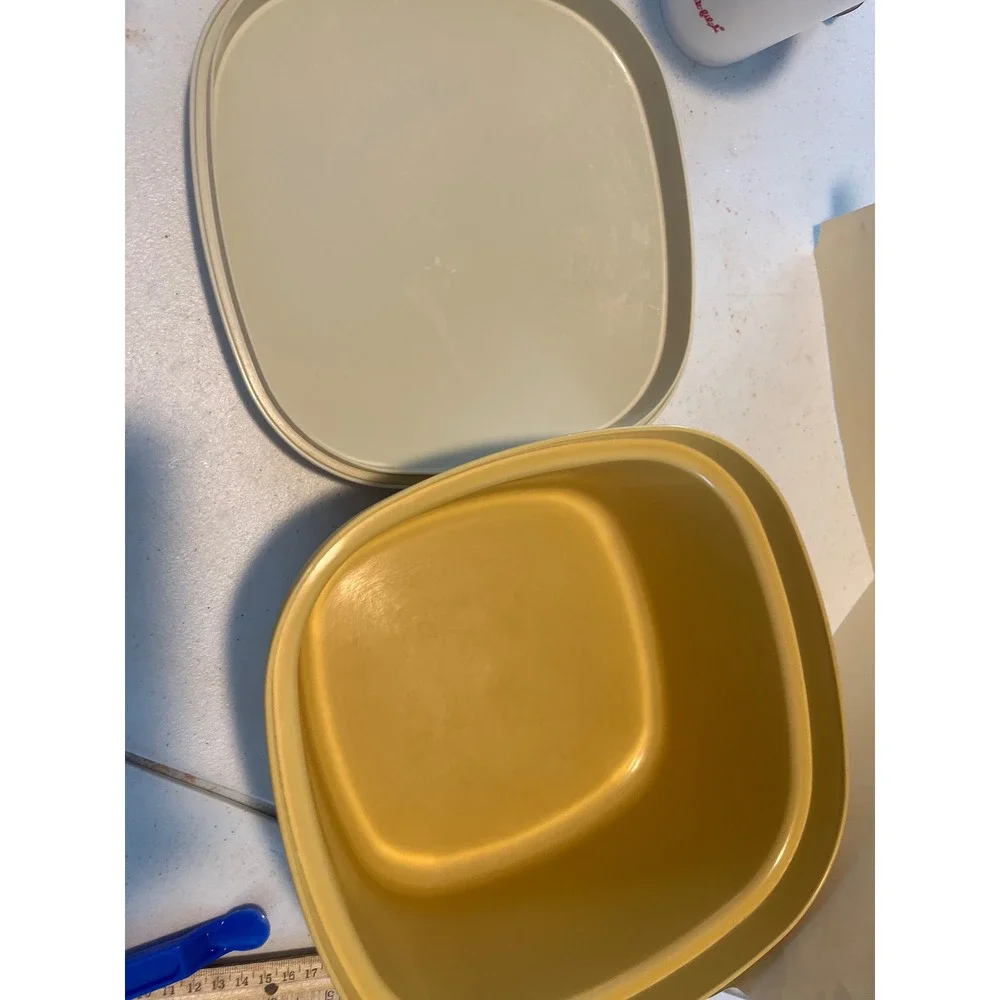 Vintage Tupperware Harvest Gold Square Storage Container with Lid 888-10